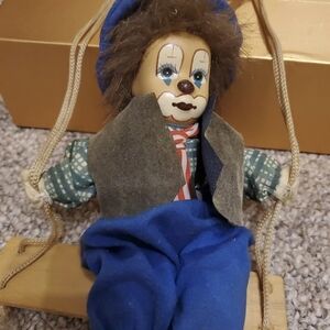 Vintage Marrionate Porcelain Face Clown Hanging On Swing